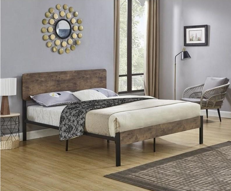 Queen Dark Wood Panel Bed