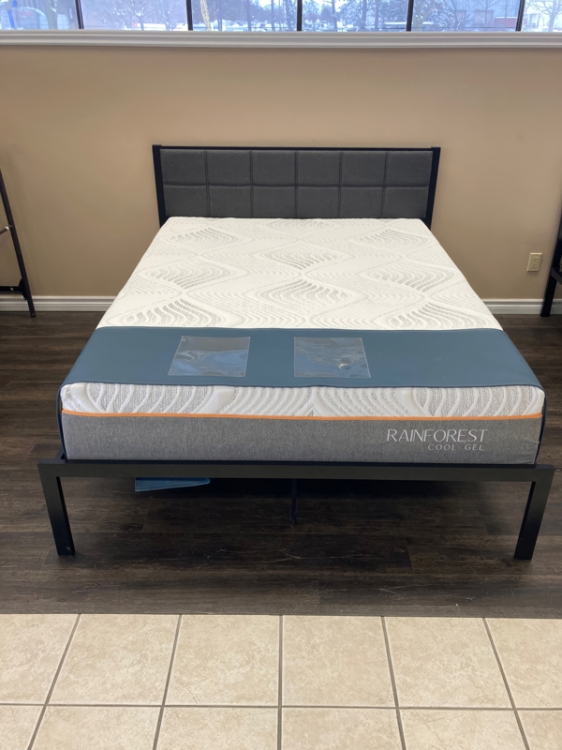 Queen Padded Platform Bed & Cool Gel Mattress