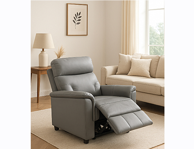 Grey Leather Match Recliner