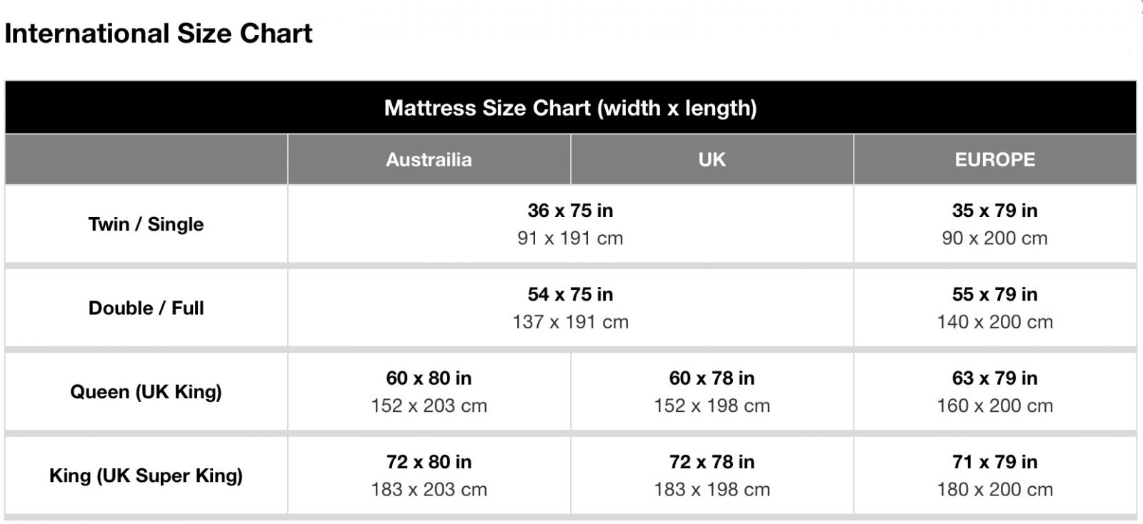 mattress sizes in dubai