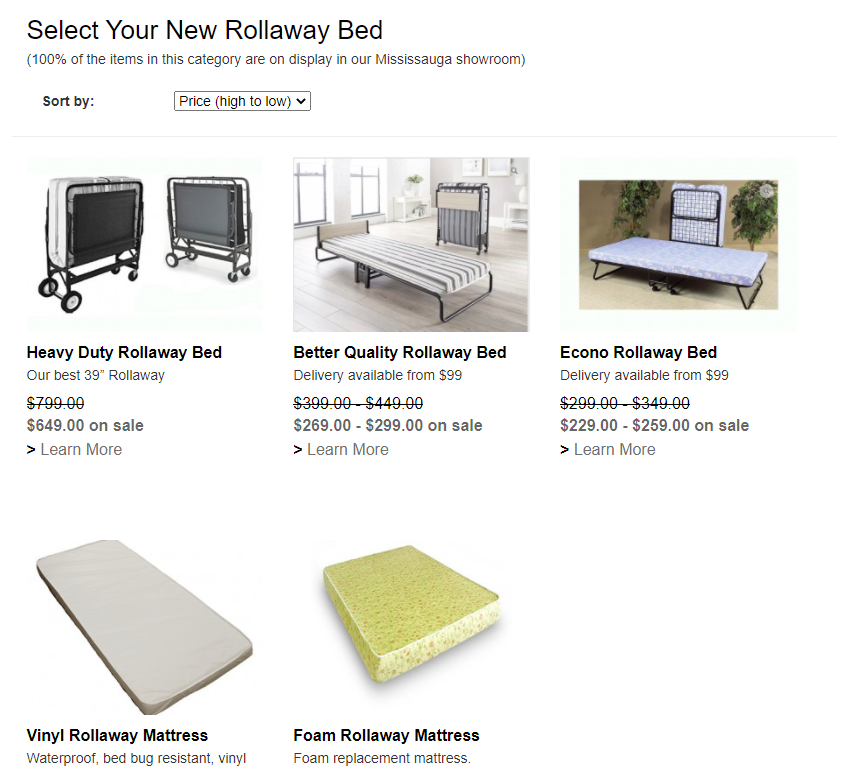 rollaway beds for sale in Ontario Canada