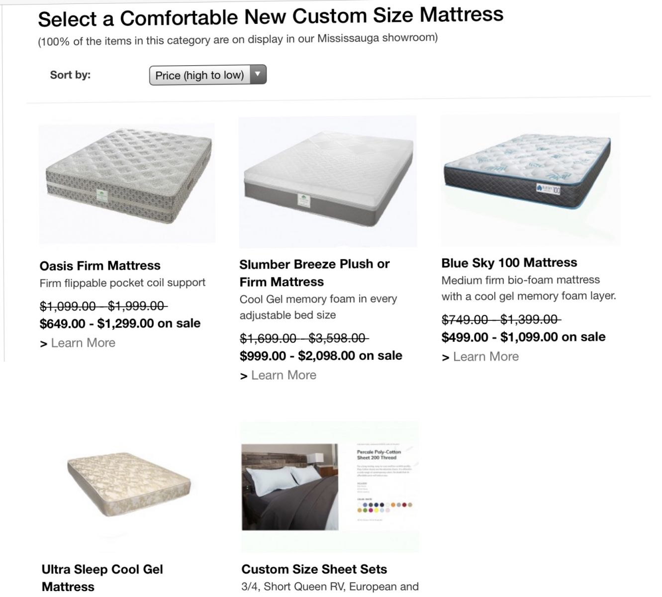 Custom size mattress factory Mississauga Ontario